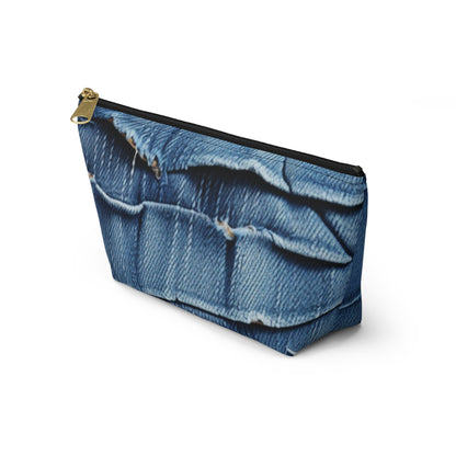 Midnight Blue Distressed Denim: Rugged, Torn & Stylish Design - Accessory Pouch w T-bottom