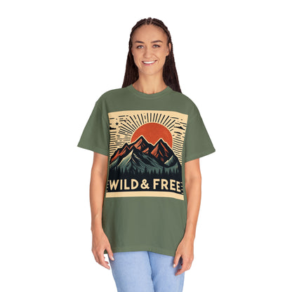 Wild and Free - Trendy Hiking and Camping - Unisex Garment-Dyed T-shirt