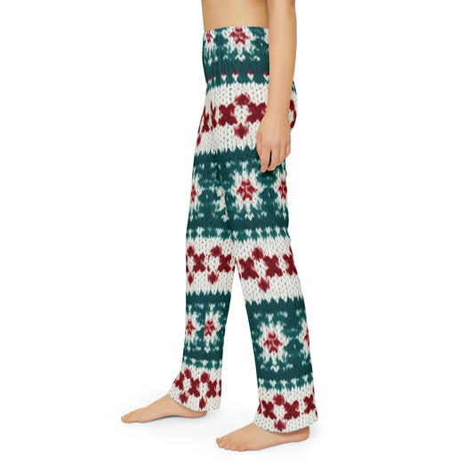 Christmas Knit Crochet Holiday, Festive Yuletide Pattern, Winter Season - Kids Pajama Pants (AOP)