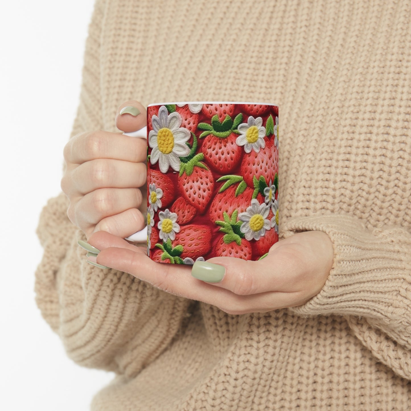 Strawberry Strawberries Embroidery Design - Fresh Pick Red Berry Sweet Fruit - Ceramic Mug 11oz