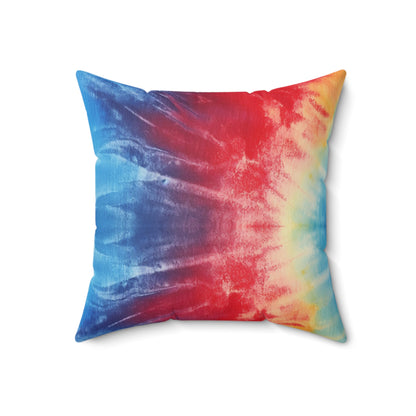 Rainbow Tie-Dye Denim: Vibrant Multi-Color, Fabric Design Spectacle - Spun Polyester Square Pillow