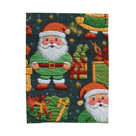 Christmas Santa Claus - Embroidered Presents - Festive Winter Wonderland - Deck the Halls Design - Velveteen Plush Blanket