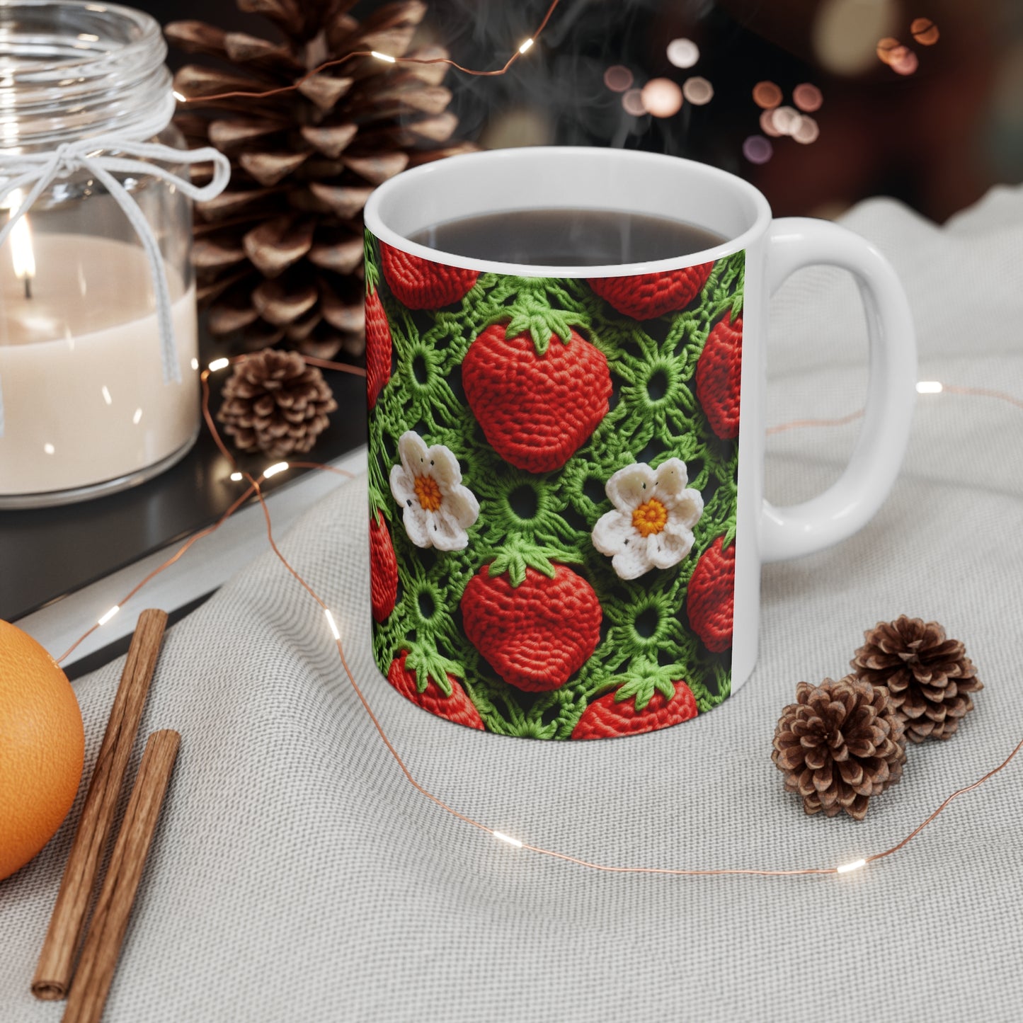 Strawberry Field Crochet - Forever Forest Greens - Fruit Berry Harvest Crop - Ceramic Mug 11oz