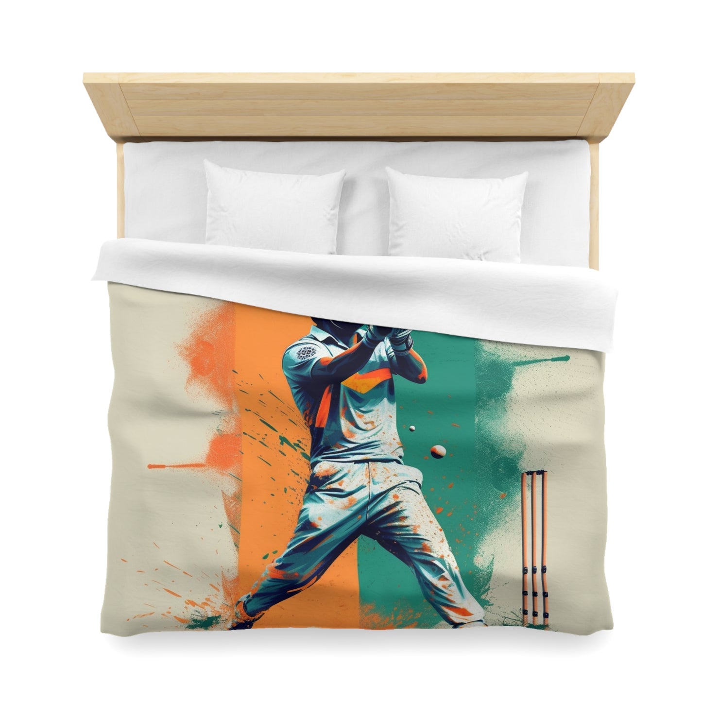 Cricket Batsman, Ball Strike, Indian Flag Color Background - Street Style - Microfiber Duvet Cover