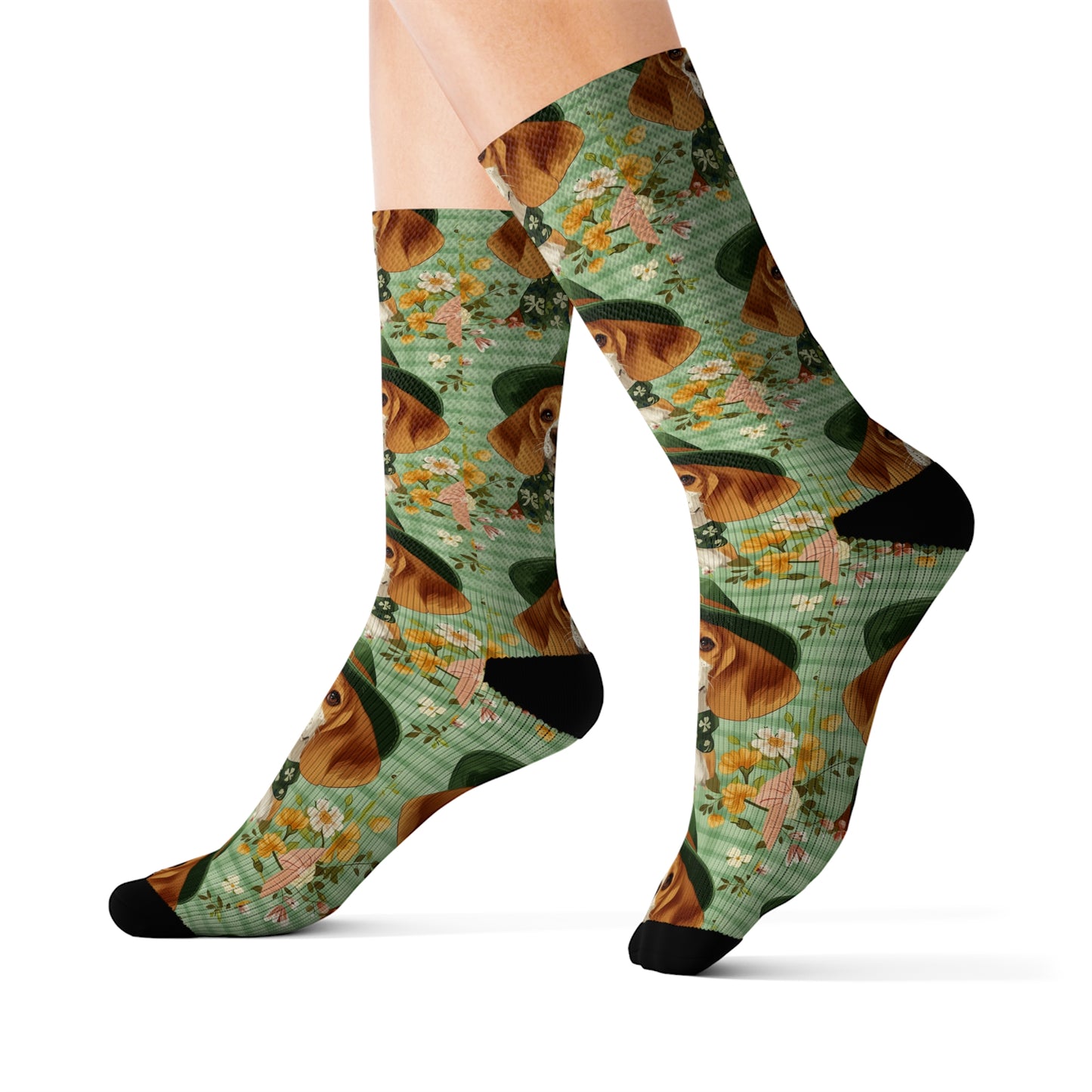 Leprechaun Day, Puppy Beagle Dog, Sublimation Socks