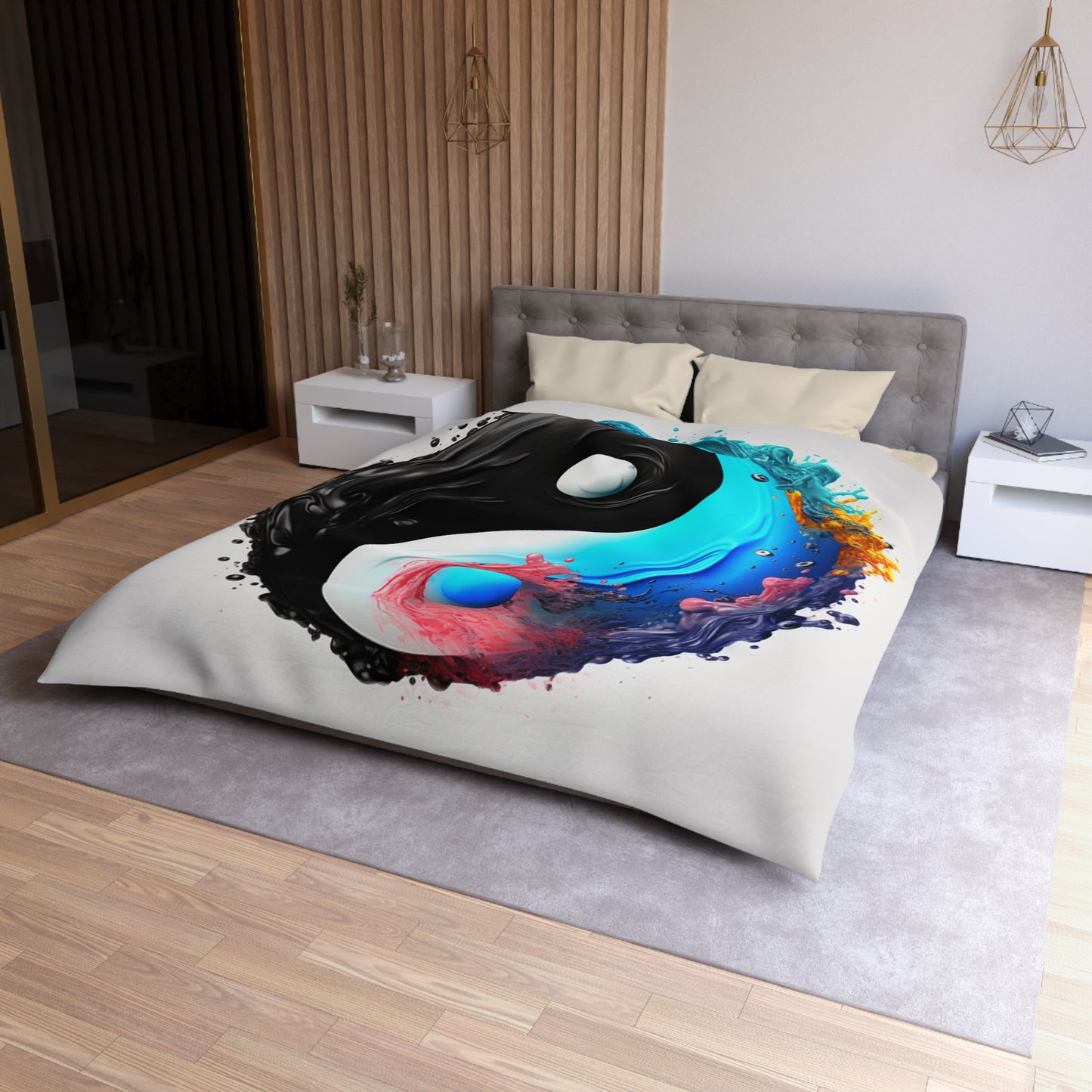 Yin Yang Symbol, Colorful Paint Style - Artistic Decor - Microfiber Duvet Cover