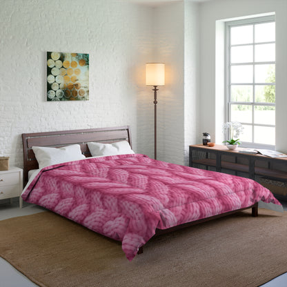 Blush Knit: Soft Hot Pink Palette Textured Fabric Design - Bed Comforter