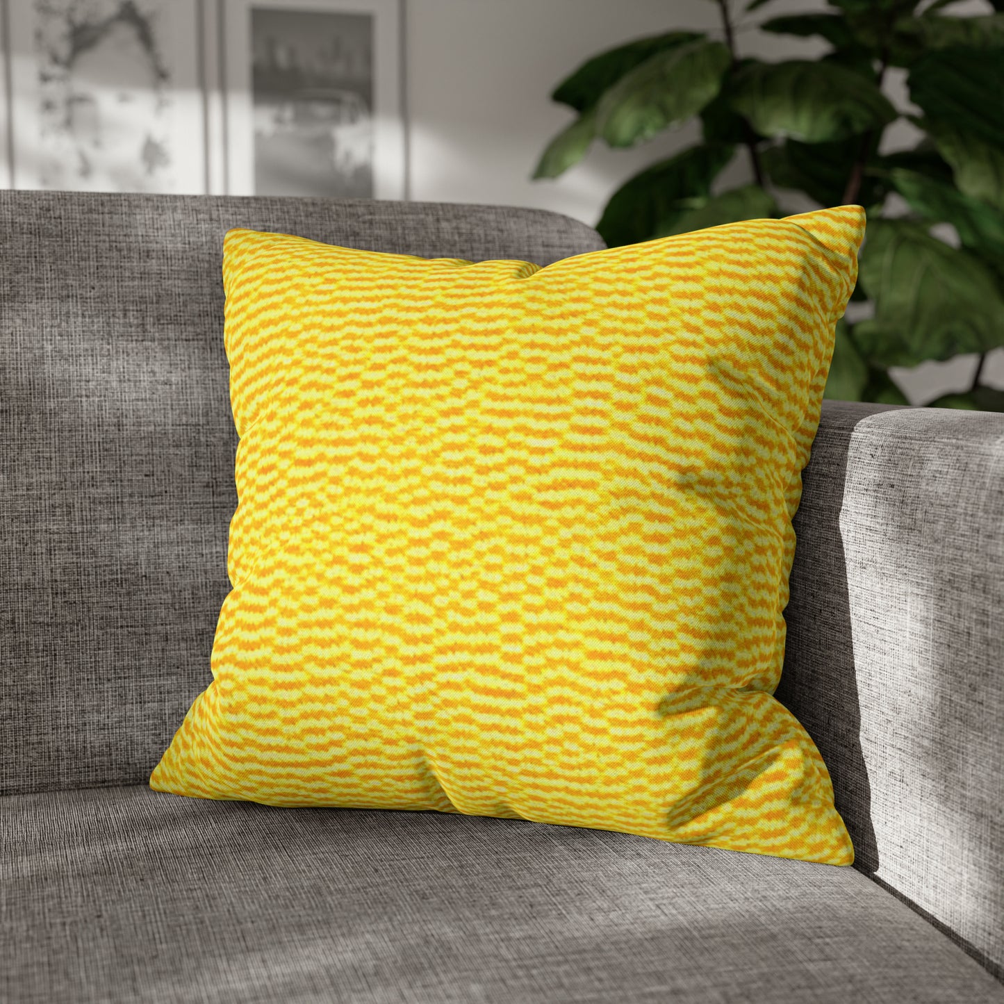 Sunshine Yellow Lemon: tela alegre e inspirada en la mezclilla - Funda de almohada cuadrada de poliéster hilado 