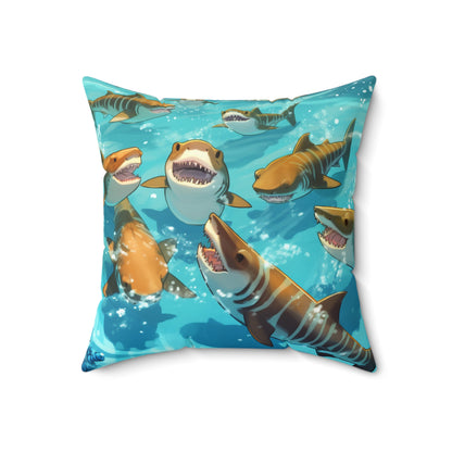 Tiger Shark: Ocean Marine Wildlife - Underwater - Spun Polyester Square Pillow