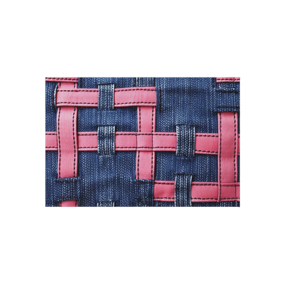 Candy-Striped Crossover: Pink Denim Ribbons Dancing on Blue Stage - Outdoor Rug