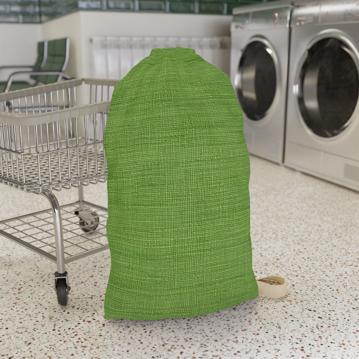 Olive Green Denim-Style: Seamless, Textured Fabric - Laundry Bag