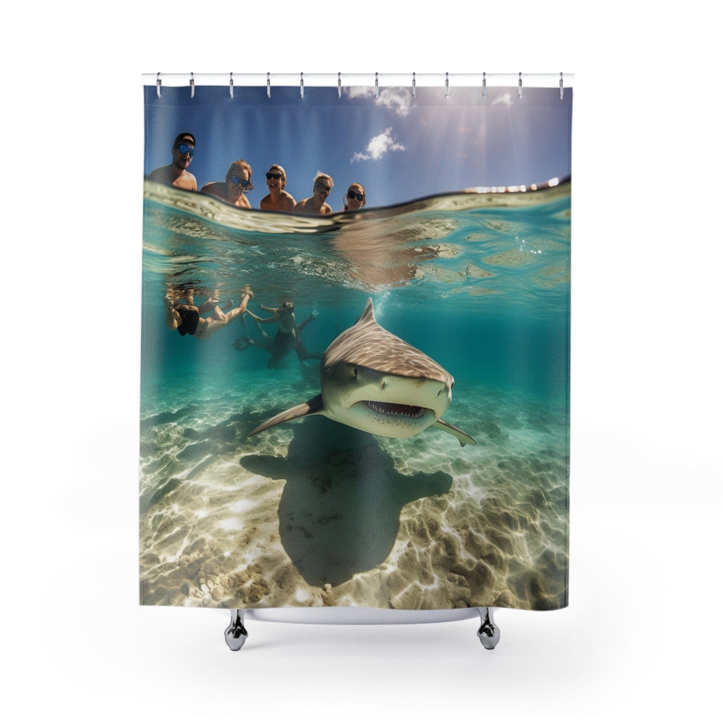 Peaceful Bull Shark with Swimmers: Ocean Scene - Perfect for Sea Lovers - Shower Curtains