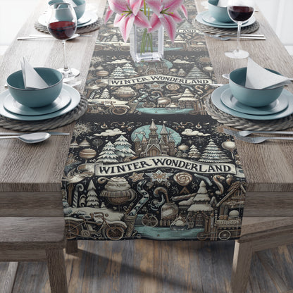 Winter Wonderland Enchantment: Nostalgic Christmas Snowscape with Majestic Castle and Festive - Table Runner (Cotton, Poly)