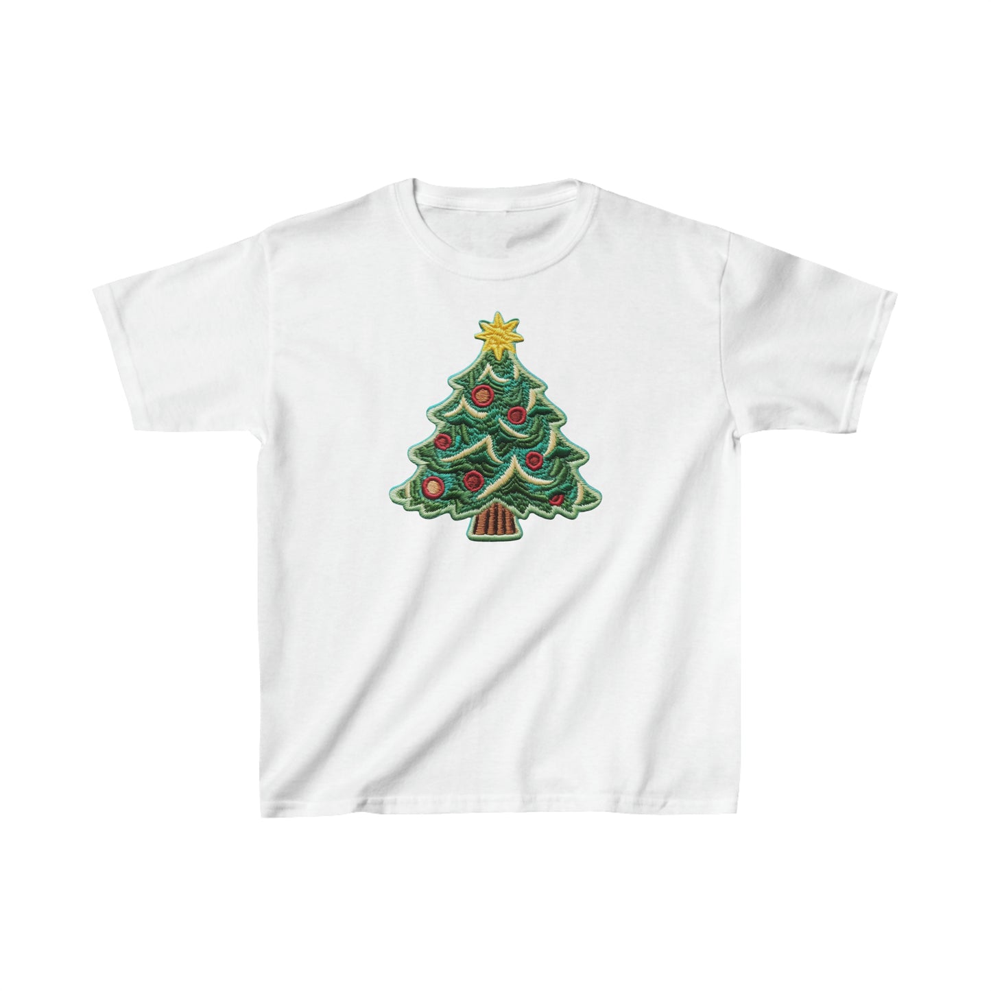 Chenille Christmas Tree: Embroidered Festive Holiday Patch - Kids Heavy Cotton™ Tee