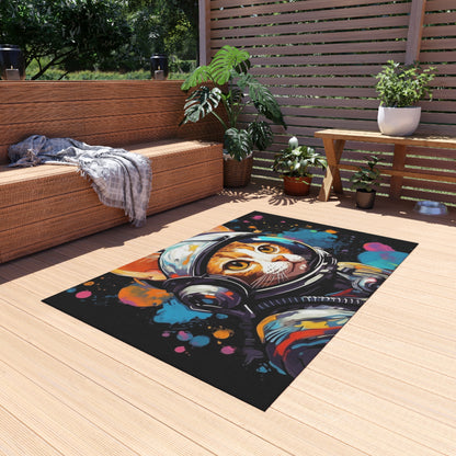 Astro Cat Adventure Feline - Pop Art, Floating in Cosmic Space - Outdoor Rug