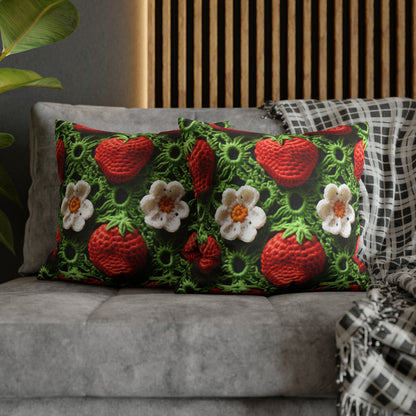 Strawberry Field Crochet - Forever Forest Greens - Fruit Berry Harvest Crop - Spun Polyester Square Pillow Case