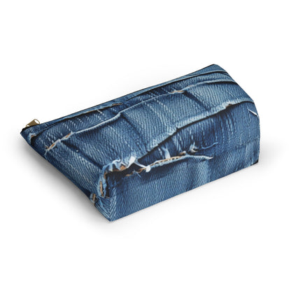 Midnight Blue Distressed Denim: Rugged, Torn & Stylish Design - Accessory Pouch w T-bottom