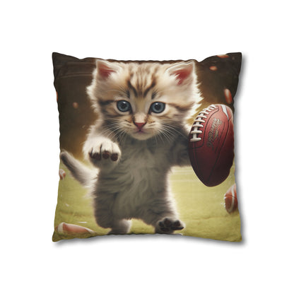 Football Kitty Fantasy: Feline Cat American Sport Quarterback - Spun Polyester Square Pillow Case