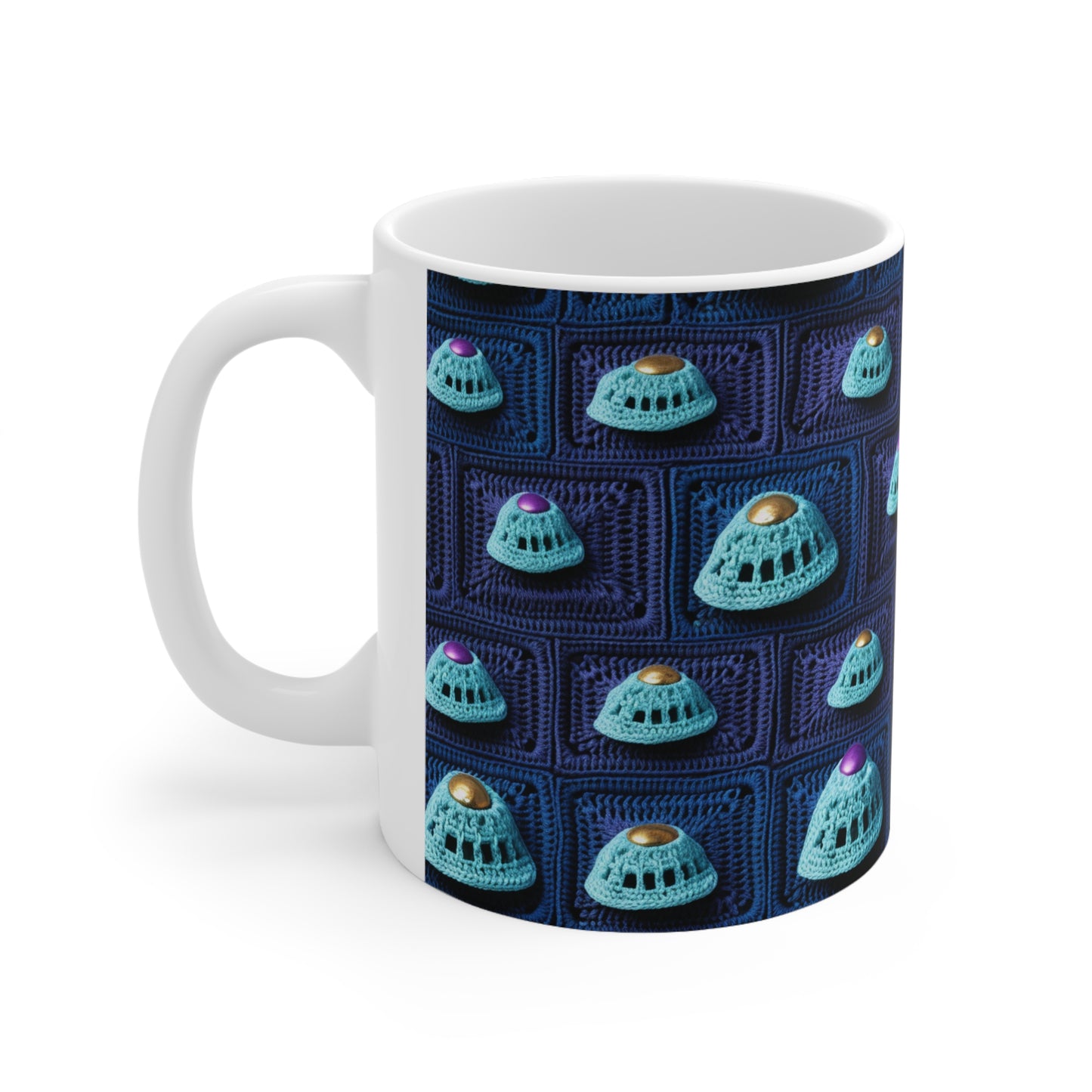 Spaceship UFO Crochet - Galactic Travel Ship - Alien Craft - Flying Saucer - Ceramic Mug 11oz