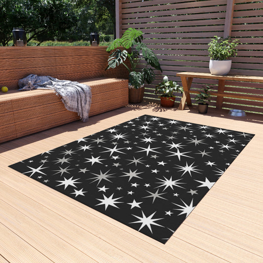 Mid Century Modern Atomic Starburst - Streamlined Minimal Stars - Outdoor Rug