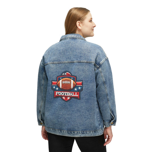 American Football USA Flag, Chenille Patch Graphic, Women's Denim Jacket