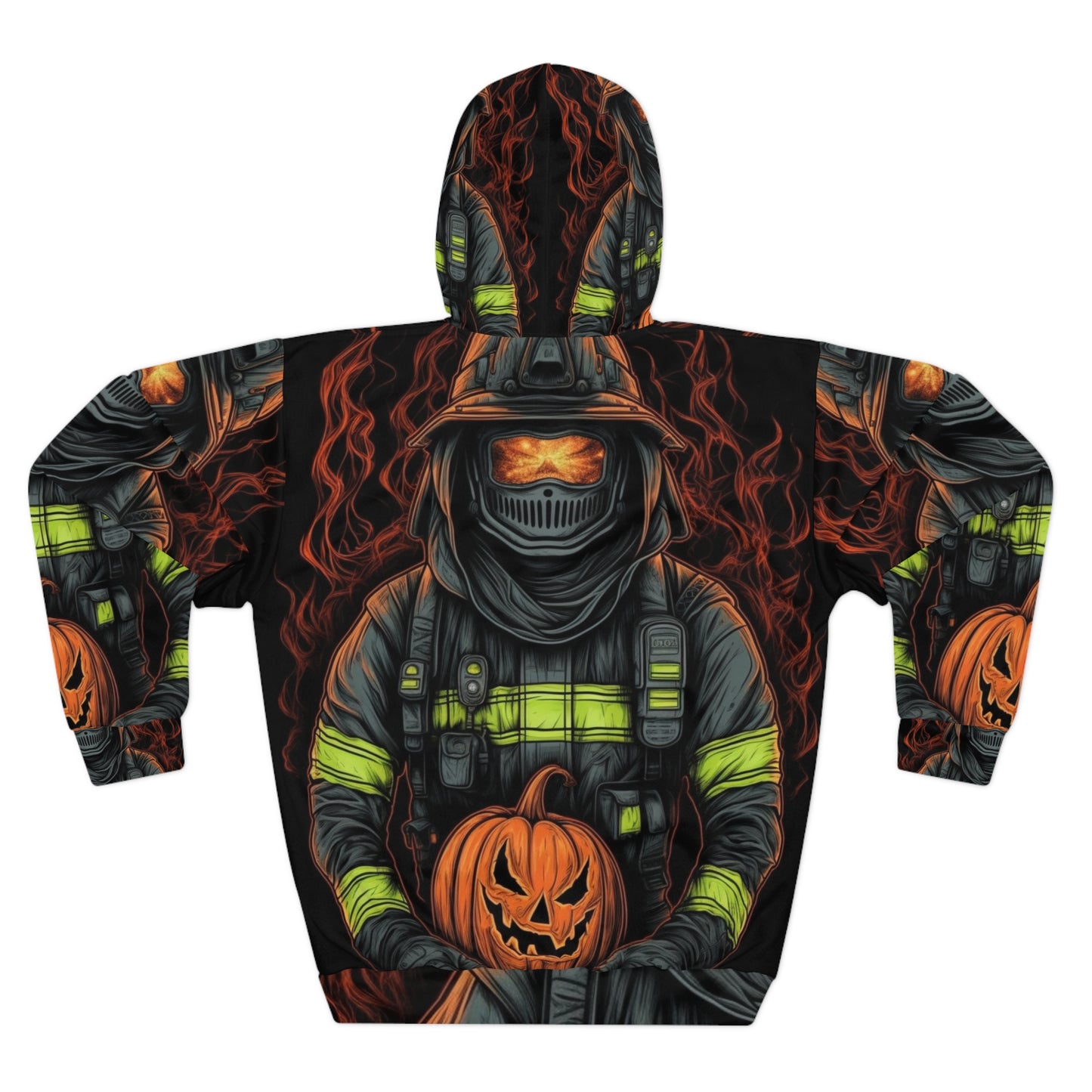 Firefighter Spooky Alert: Facing Haunted Halloween Spirits Scary Fire Pumpkin - Unisex Pullover Hoodie (AOP)