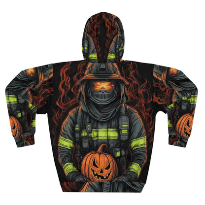 Firefighter Spooky Alert: Facing Haunted Halloween Spirits Scary Fire Pumpkin - Unisex Pullover Hoodie (AOP)