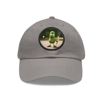 Pickle Playing Pickleball: Serve, Paddle, Game - Court Sport - Dad Hat with Leather Patch (Round)