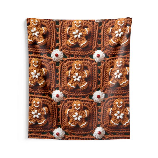 Gingerbread Man Crochet, Classic Christmas Cookie Design, Festive Yuletide Craft. Holiday Decor - Indoor Wall Tapestries