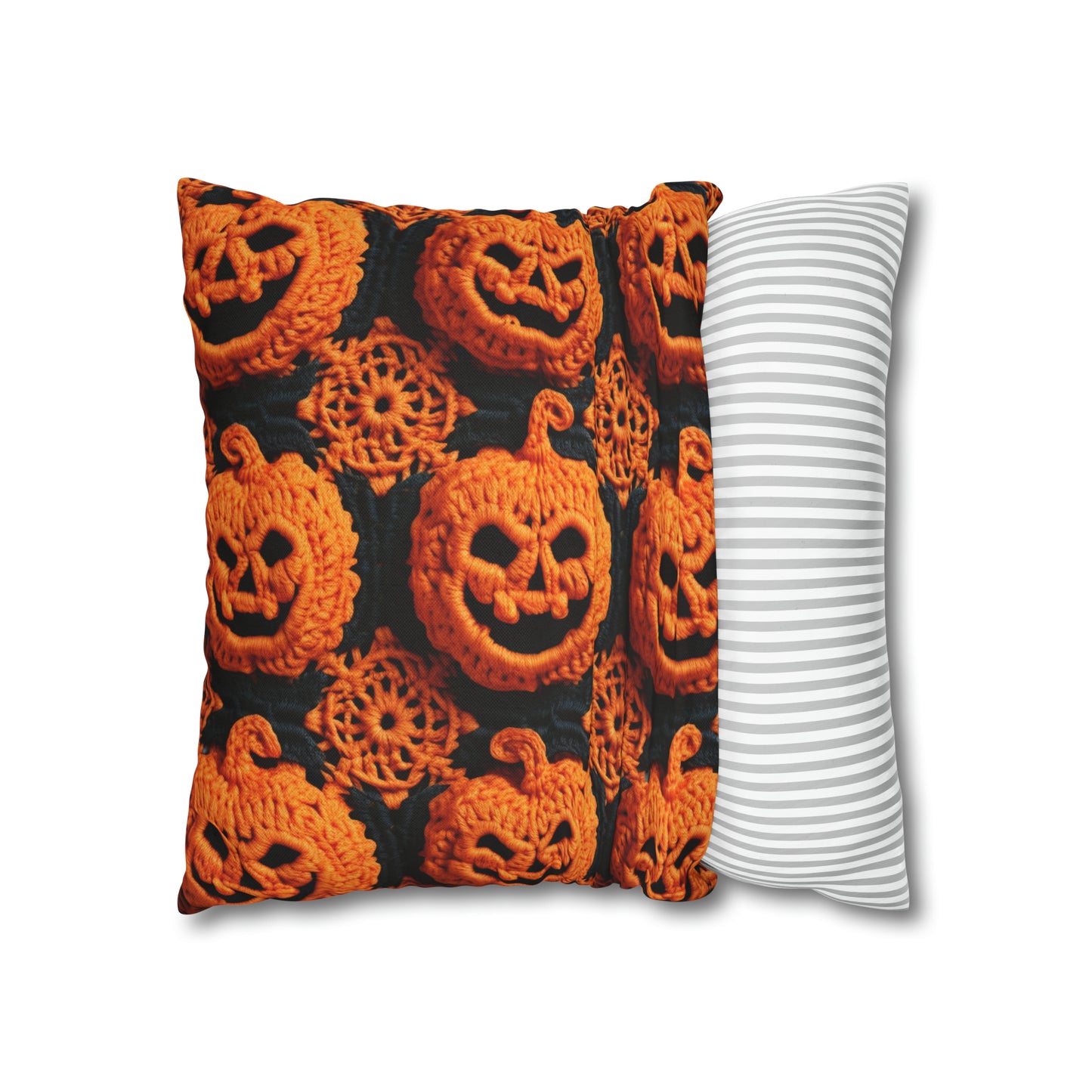 Halloween Crochet Pumpkin Scary Horror Festive Holiday Pattern - Spun Polyester Square Pillow Case