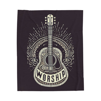 Worship Guitar - Psalm 95 Faith, Trendy Christian, Bible Verse, Religious - Velveteen Plush Blanket