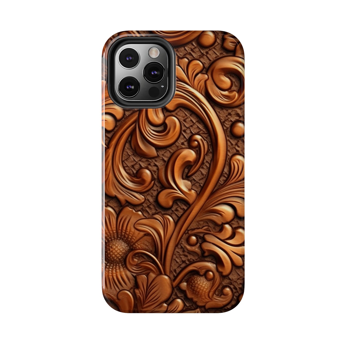 Leather Flower Cognac Classic Brown Timeless American Cowboy Design - Tough Phone Cases