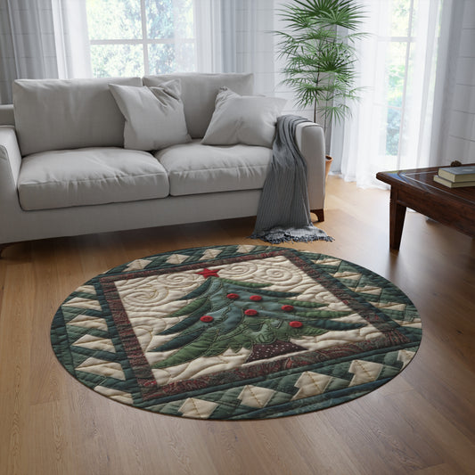 Christmas Tree Quilt Art - Cottagecore Festive Charm - Nostalgic Grandmillennial Style - Vintage Inspired Holiday Decor - Round Rug