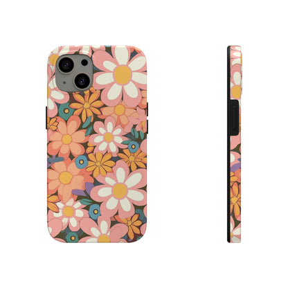 Groovy 1960s 1970s Pink & Orange Daisy Mod Floral - Tough Phone Cases