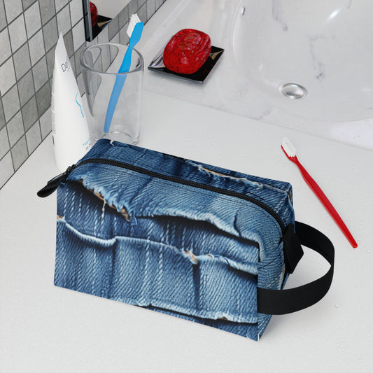 Midnight Blue Distressed Denim: Rugged, Torn & Stylish Design - Toiletry Bag