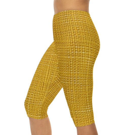 Radiant Sunny Yellow: tela de verano inspirada en la mezclilla - Leggings capri para mujer (AOP) 