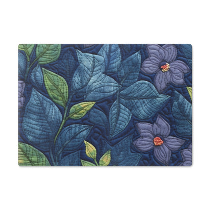 Floral Embroidery Blue: Denim-Inspired, Artisan-Crafted Flower Design - Cutting Board