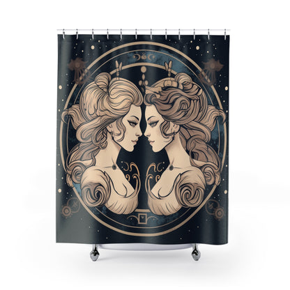 Duality of Gemini - Expressive Twins Zodiac Astrology - Shower Curtains