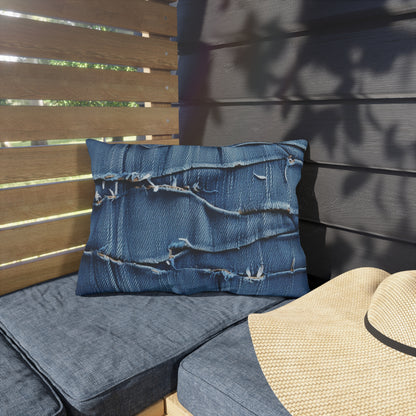 Midnight Blue Distressed Denim: Rugged, Torn & Stylish Design - Outdoor Pillows