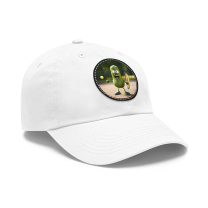 Pickle Playing Pickleball: Serve, Paddle, Game - Court Sport - Dad Hat with Leather Patch (Round)