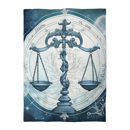 Blue Tones Libra Zodiac Cosmic Astro - Balanza y símbolos - Funda nórdica de microfibra 