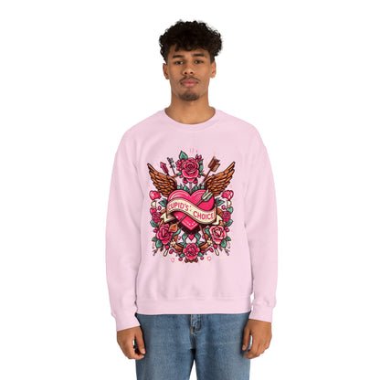 Cupidos Choice Heart con rosas y flecha - Amor vibrante del día de San Valentín - Sudadera unisex Heavy Blend™ Crewneck