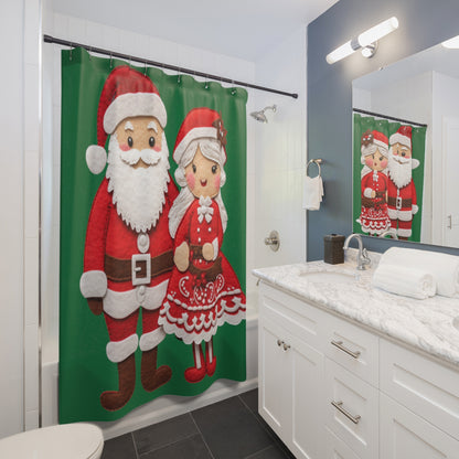 Santa & Mrs. Claus Felt Duo - Charming Handcrafted Christmas Decor, Festive Embroidered Holiday Figures - Shower Curtains