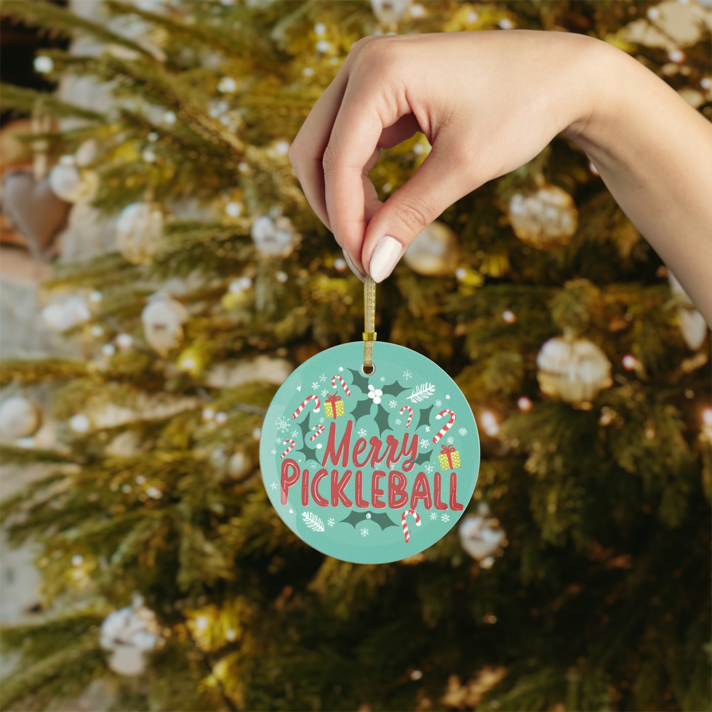 Feliz Navidad navideña de Pickleball - Paquetes de adornos de vidrio