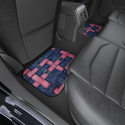 Candy-Striped Crossover: Pink Denim Ribbons Dancing on Blue Stage - Car Mats (Set of 4)