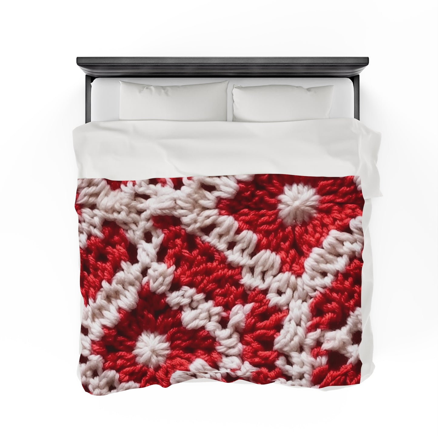 Warm Winter Red & White Crochet Knit: Cinematic Chic Texture Design - Velveteen Plush Blanket