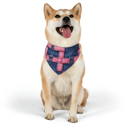 Candy-Striped Crossover: Pink Denim Ribbons Dancing on Blue Stage - Dog & Pet Bandana Collar