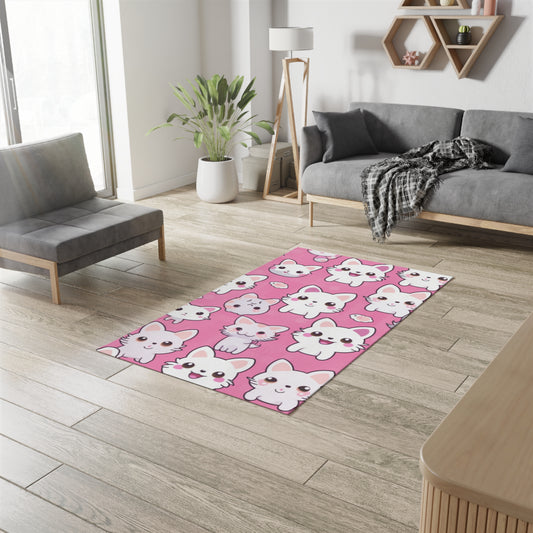 Adorable Cartoon-Style Anime Kitten, Cat, Kitty Pattern - Cute and Colorful - Dobby Rug