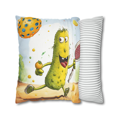 Pickleball Play: Pickle Sport Action Game, Fast Dink Ball - Spun Polyester Square Pillow Case