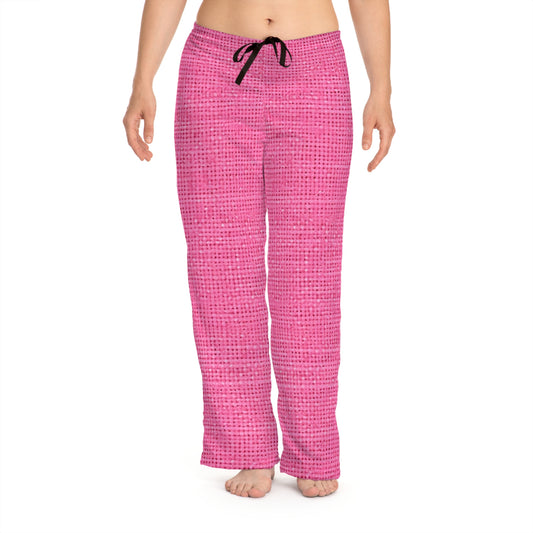 Estilo de tela de diseñador de mezclilla rosa tipo muñeca - Pantalones de pijama para mujer (AOP) 